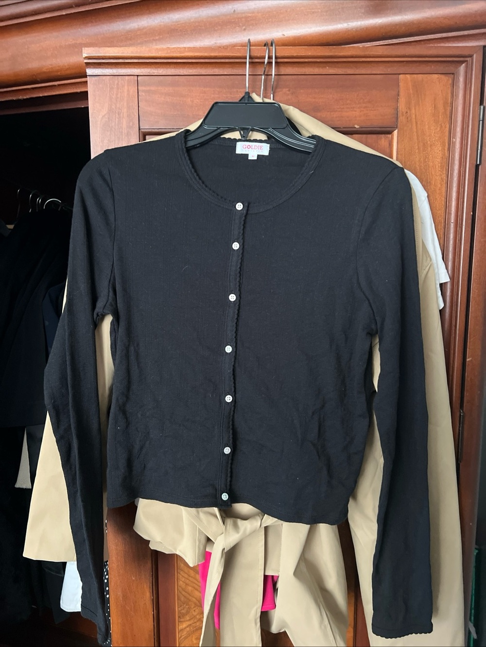 Goldie lewinter pointelle Crewneck Cardigan Pima cotton